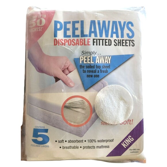 Peelaways Disposable Fitted Sheets 5 Layers Waterproof King Size 80